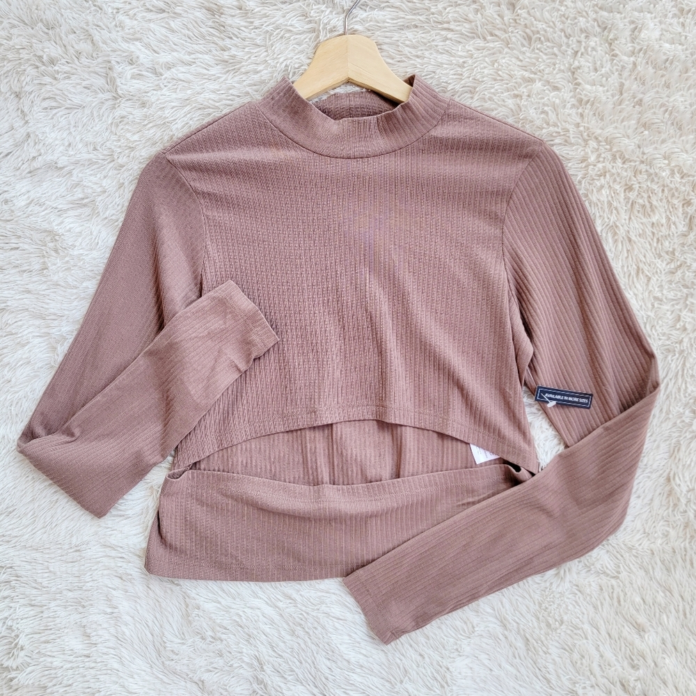 BP. Brown Cutout Long Sleeve Mock Neck Top